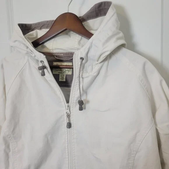Women's Cabelas Jacket Full Zip 100% Cotten Hooded Off White Sz XL Lightweight - Picture 4 of 8